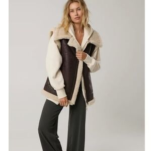 Offline By Aerie Faux Leather Sherpa Full-Zip Brown Vest Jacket Size S